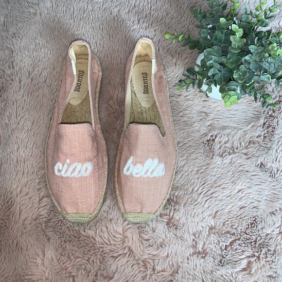 Soludos Dusty Rose Pink Ciao Bella Embroidered Platform Slip On Shoes Size 9 - Picture 3 of 11